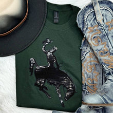 Load image into Gallery viewer, Rodeo Cowboy and Horse Sequin Patch Forest Green Tee
