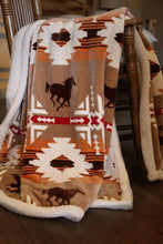 Load image into Gallery viewer, Southwest Running Horses Plush Fur Sherpa Borrego Fleece Thr

