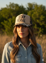 Load image into Gallery viewer, Stay Feral Camo Trucker Hat
