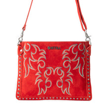 Load image into Gallery viewer, Texas Rose Western Embroidered Leather Bag in Scarlet Red
