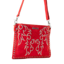 Load image into Gallery viewer, Texas Rose Western Embroidered Leather Bag in Scarlet Red
