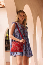 Load image into Gallery viewer, Texas Rose Western Embroidered Leather Bag in Scarlet Red
