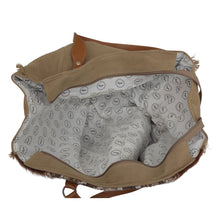 Load image into Gallery viewer, Myra Elisa Leather Weekender Bag - Spacious Cowhide Travel Tote with Tribal Woven Panel and Dual Shoulder Straps
